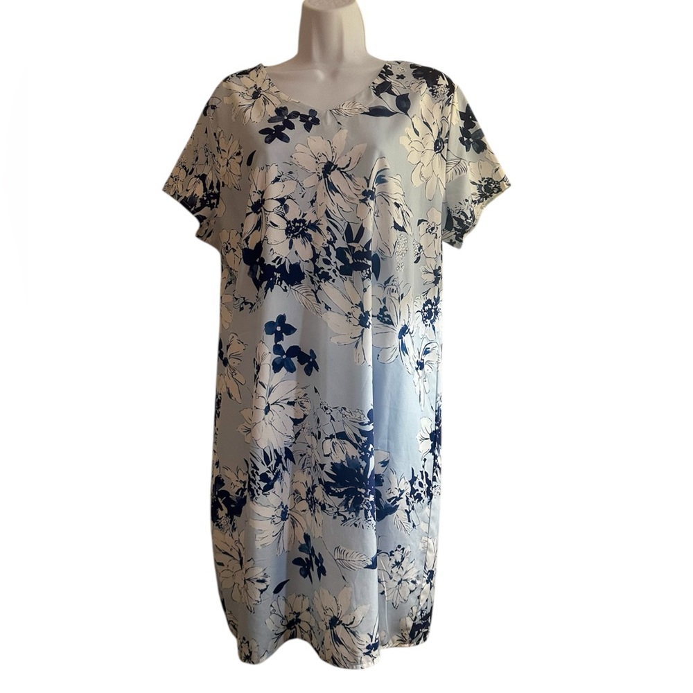 SHEIN Blue and White Floral Midi Dress